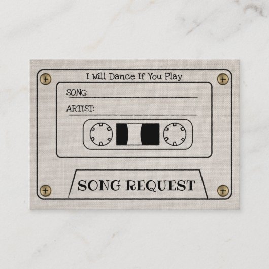 Cassette Huwelijkslied Verzoek Elegante Linen Inle Informatiekaartje (Voorkant)