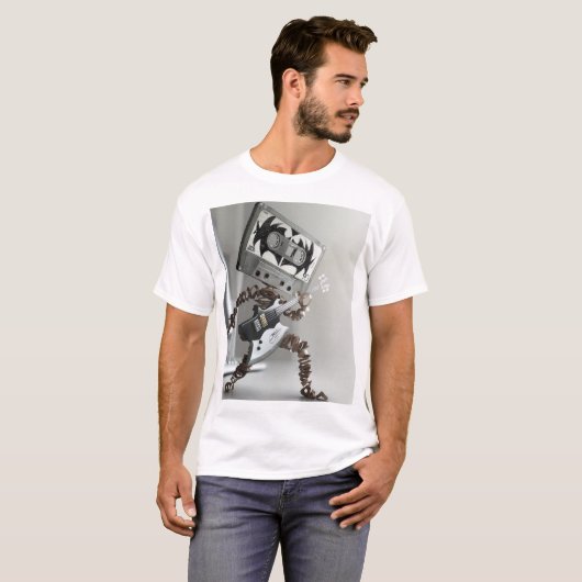 Cassette man speelt gitaar. t-shirt (Voorkant volledig)