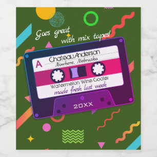 Cassette mix tape 80s retro gepersonaliseerde zelf wijn etiket