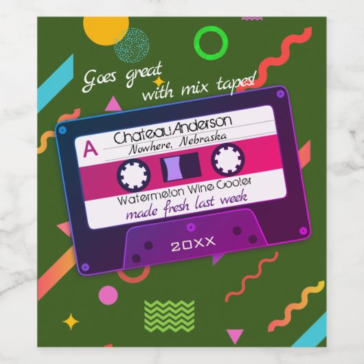 Cassette mix tape 80s retro gepersonaliseerde zelf wijn etiket (Enkel label)