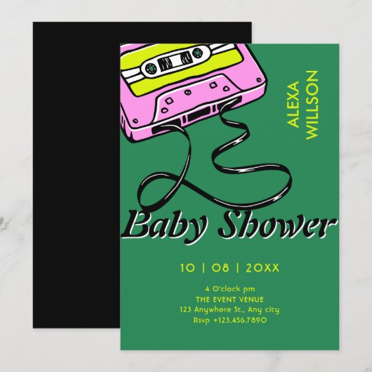 Cassette retro baby shower kaart (Voorkant / Achterkant)