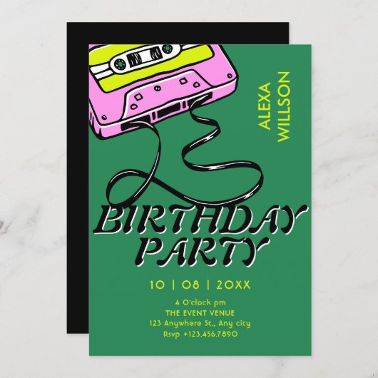 Cassette retro birthday kaart (Voorkant / Achterkant)