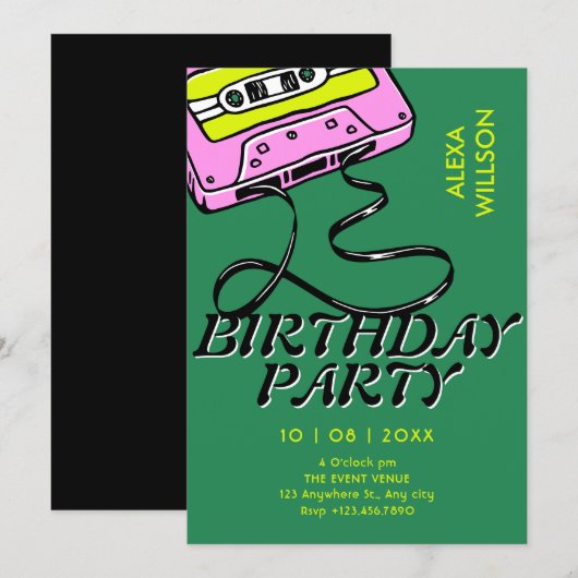 Cassette retro verjaardag kaart (Voorkant / Achterkant)