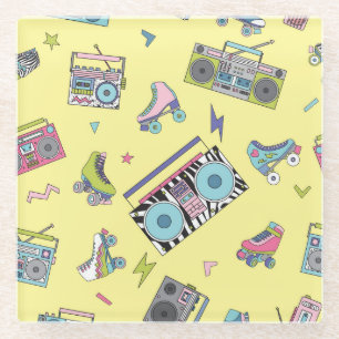 cassette, roller schaatsen: retro glazen onderzetter