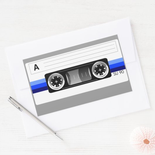 Cassette tape blauw label sticker (Envelop)