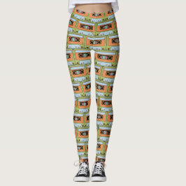 Cassette Tapes Retro Vintage 80s 90s Orange Green Leggings