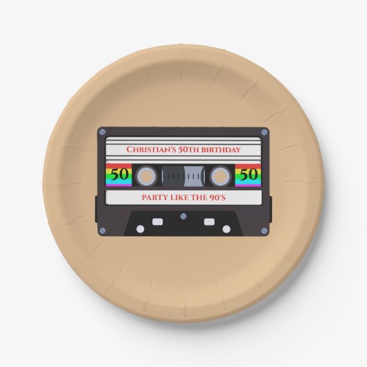 cassette verjaardag papieren bordje (Voorkant)