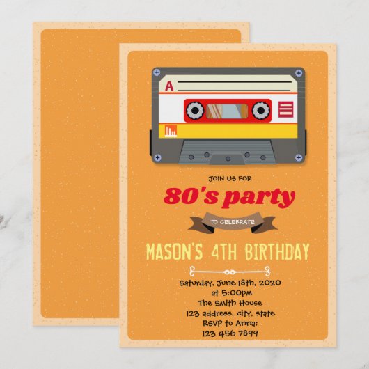 cassette verjaardagsthema-uitnodiging kaart (Voorkant / Achterkant)