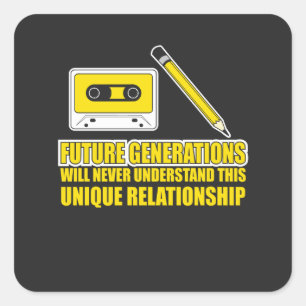 cassetteband en potlood vierkante sticker