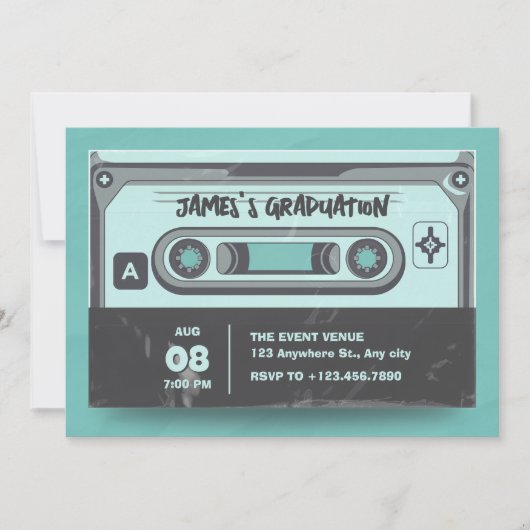 Cassetteband groen zwart afstuderen kaart (Voorkant)