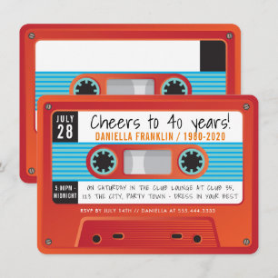 CASSETTEBAND vintage disco verjaardag rood oranje Kaart
