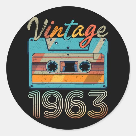  Cassettebandje 1963 Retro 60th Birthday 60 Ronde Sticker (Voorkant)