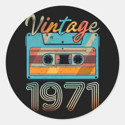  Cassettebandje 1971 Retro 52e verjaardag 52 Ronde Sticker (Voorkant)