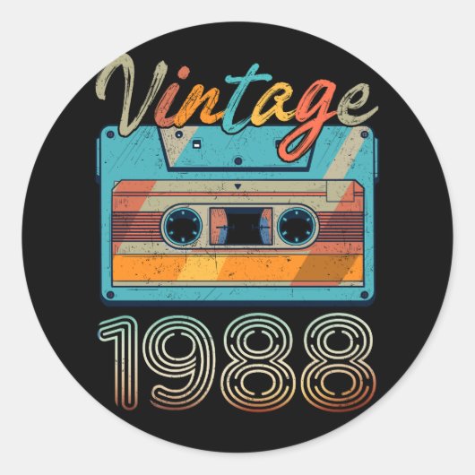  Cassettebandje 1988 Retro 35e verjaardag 35 Ronde Sticker (Voorkant)