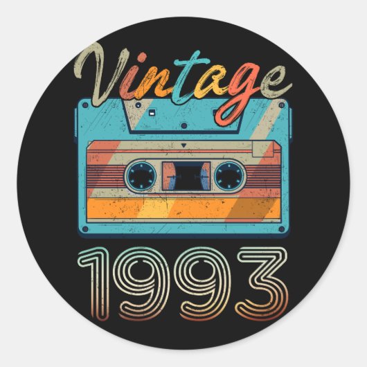 Cassettebandje 1993 Retro 30th Birthday 30 Ronde Sticker (Voorkant)