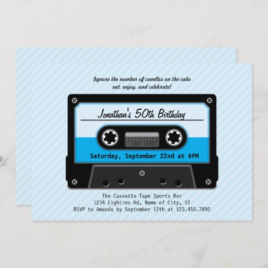 Cassettebandje Birthday Uitnodiging (Voorkant / Achterkant)