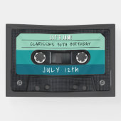 Cassettebandje Blue Retro verjaardagsfeestje Spandoek (Horizontaal)