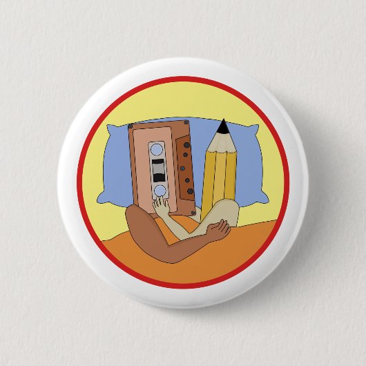 Cassettebandje- en potlood Rewind Love Ronde Button 5,7 Cm (Voorkant)