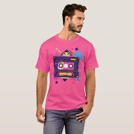 Cassettebandje geometrisch ontwerp 90S RB T-shirt (Voorkant volledig)
