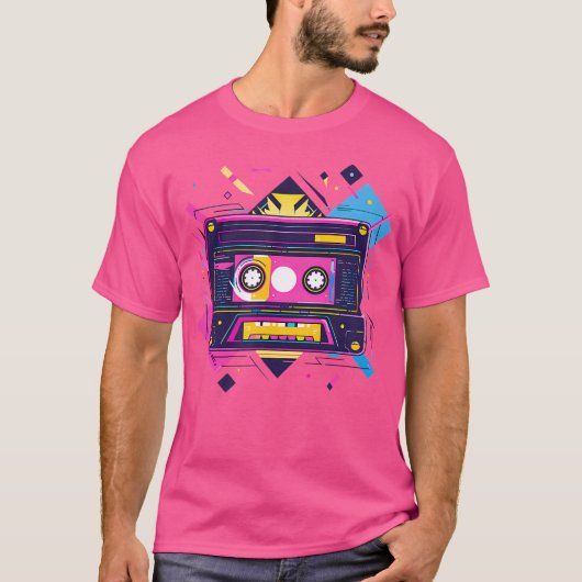 Cassettebandje geometrisch ontwerp 90S RB T-shirt (Voorkant)