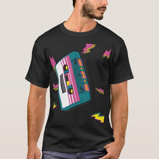  Cassettebandje in jaren '80 Retro Neon T-shirt (Voorkant)