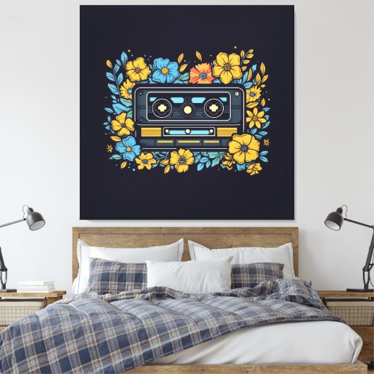 Cassettebandje met bloemen canvas afdruk (Insitu (Slaapkamer))