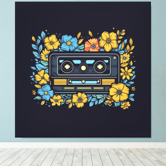 Cassettebandje met bloemen canvas afdruk (Insitu (Houten vloer))