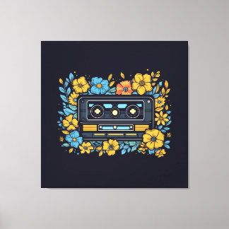 Cassettebandje met bloemen canvas afdruk