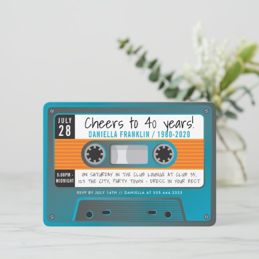 CASSETTEBANDJE moderne disco verjaardag aqua blauw Kaart (Staand voorkant)