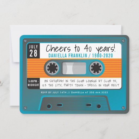 CASSETTEBANDJE moderne disco verjaardag aqua blauw Kaart (Voorkant)