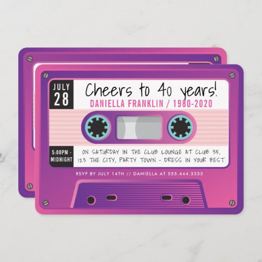 CASSETTEBANDJE moderne  disco verjaardag paarse Kaart (Voorkant / Achterkant)