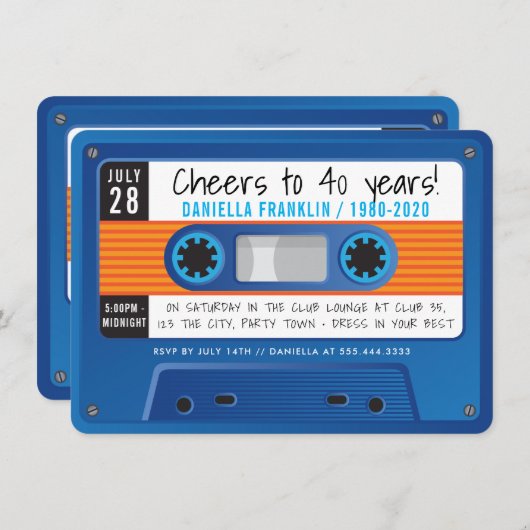 CASSETTEBANDJE moderne disco verjaardagsblauw sina Kaart (Voorkant / Achterkant)