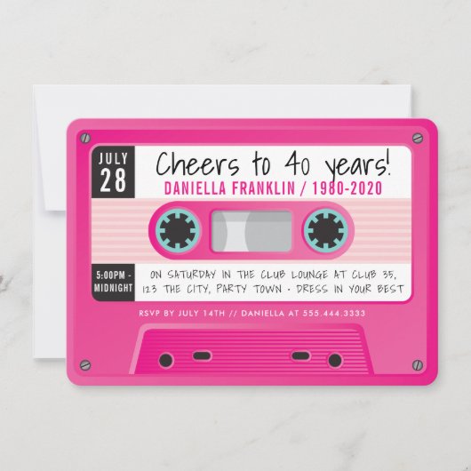 CASSETTEBANDJE moderne disco verjaardagsroze Kaart (Voorkant)