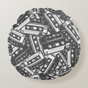 Cassettebandje: Monochroom Patroon Rond Kussen