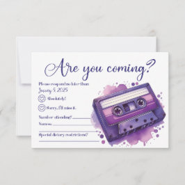 Cassettebandje Paarse Retro RSVP-kaart RSVP Kaartje