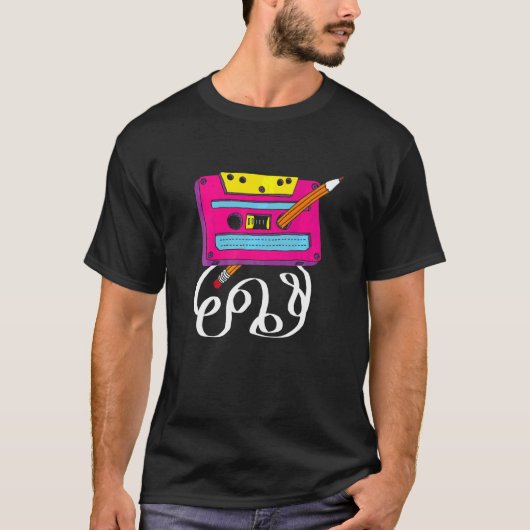 Cassettebandje Pencil 1980s Retro  Throwback T-shirt (Voorkant)