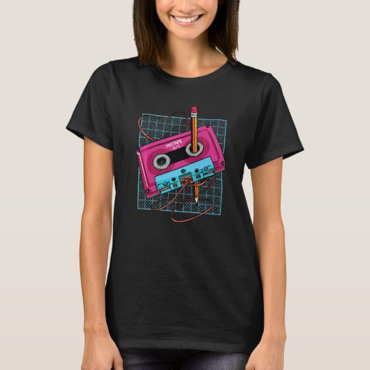  Cassettebandje Potlood 70s 80s Muziek Mix T-shirt (Voorkant)