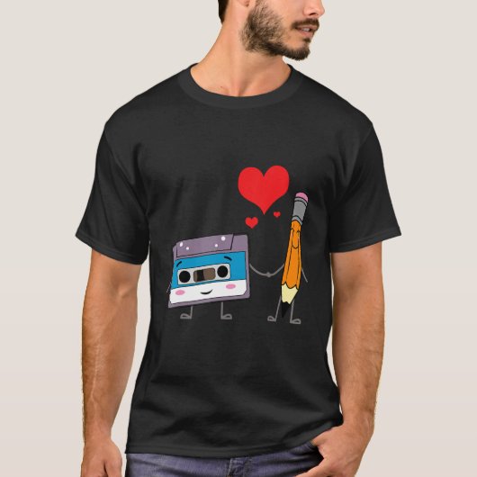 Cassettebandje Potlood Retro 70's 80's 90's T-shirt (Voorkant)