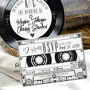Cassettebandje Record Witte Huwelijksuitnodiging R RSVP Kaartje