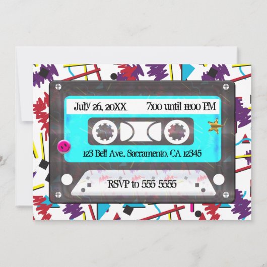 Cassettebandje Retro 80's 90's Theme Birthday Part Kaart (Achterkant)