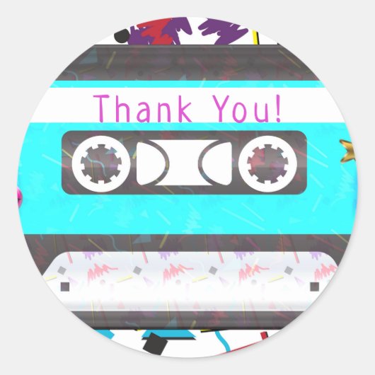 Cassettebandje Retro 80's 90's Theme Birthday Part Ronde Sticker (Voorkant)