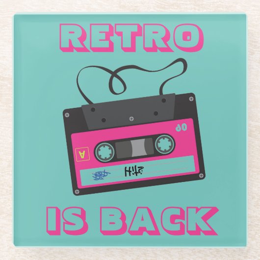 Cassettebandje Retro 80's Groovy Muziek Glazen Onderzetter (Voorkant)