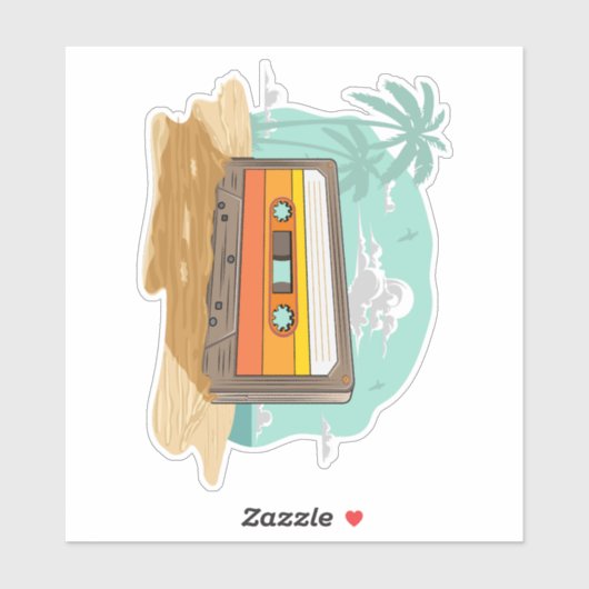 Cassettebandje Retro 80's op het strand Rewind Sticker (Vel)