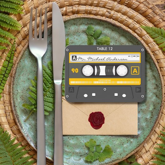 Cassettebandje Retro Groovy Muziek Unique Wedding Plaatskaartje