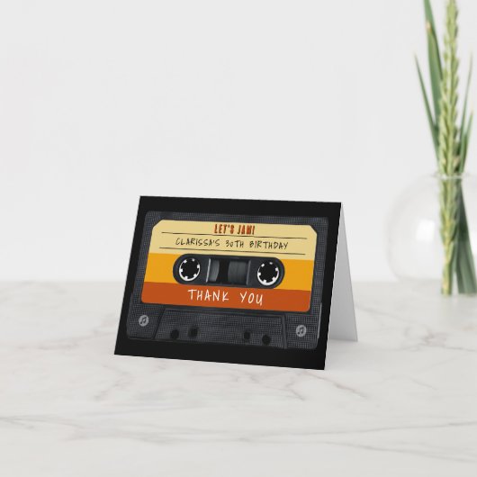 Cassettebandje Retro verjaardagsfeestje Bedankkaart (Voorkant)