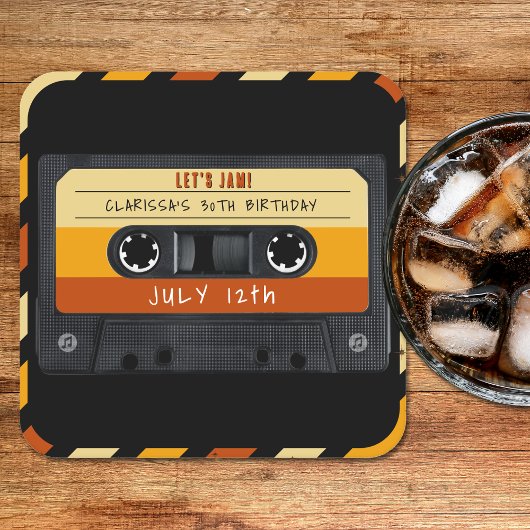 Cassettebandje Retro verjaardagsfeestje Kartonnen Onderzetters
