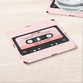 Cassettebandje Roze Retro Verjaardagsfeest Kartonnen Onderzetters (Schuin)