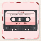 Cassettebandje Roze Retro Verjaardagsfeest Kartonnen Onderzetters (Voorkant)