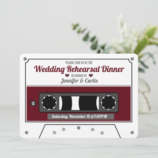 Cassettebandje Wijn Rood Huwelijksrepetitie Diner  Kaart (Staand voorkant)
