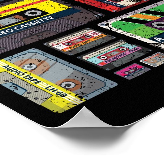 Cassettebandjes mixtapes 1980s Radio Muziek Grafis Poster (Hoek)